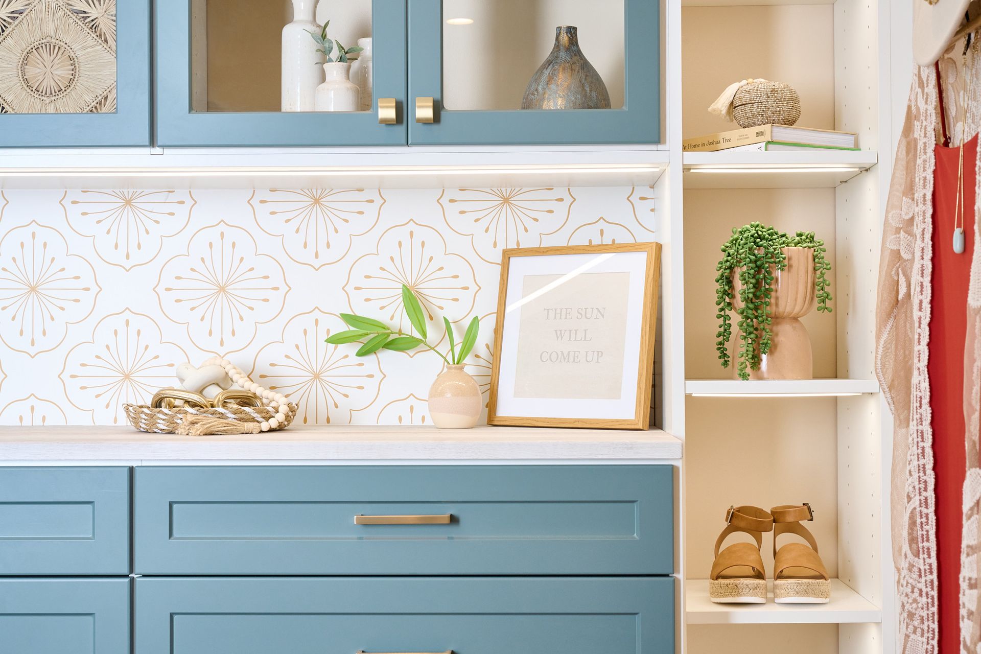 Lagoon and white closet glass doors