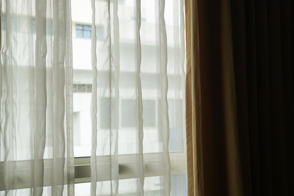 Brown And  White Hospital Curtain Sunlight — Luxury Veri Shades in Cardiff, NSW