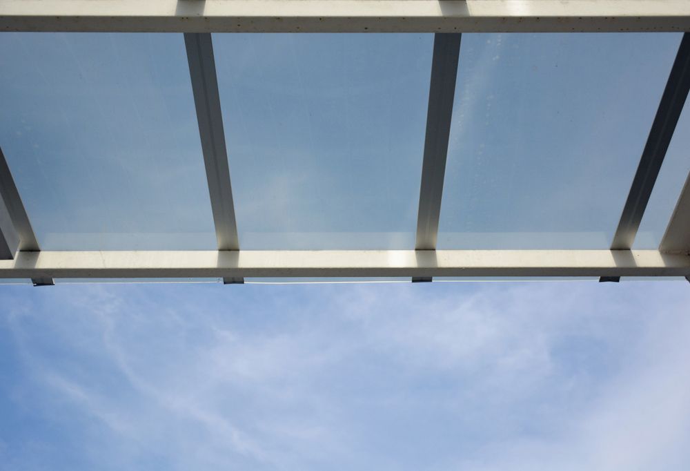 Awning Skylight Roof View Under The Awning Glass — Window Coverings in Cardiff, NSW