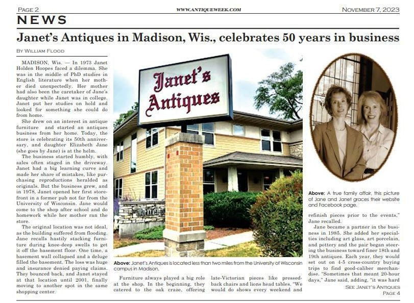 Janet's Antiques Article - Madison, WI — Janet's Antiques