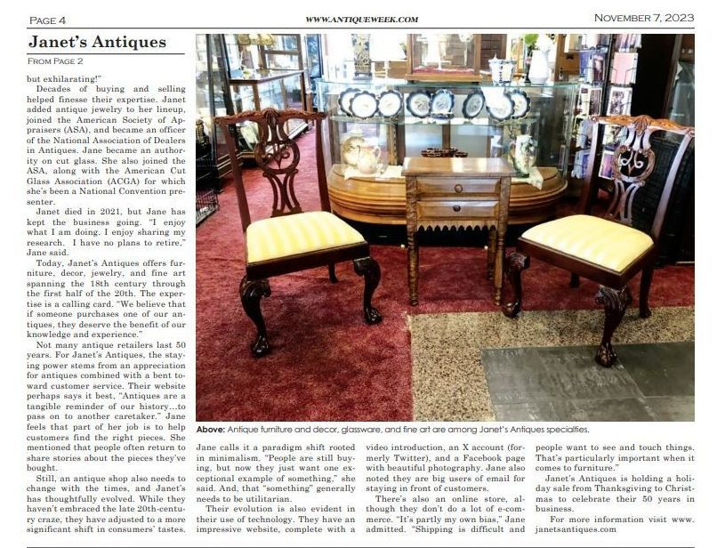 Janet's Antiques Article - Madison, WI — Janet's Antiques