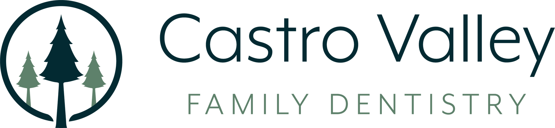 The logo for castro valley family dentistry has three trees in a circle.