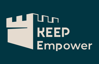 Keep Empower logotype, cream text on dark blue