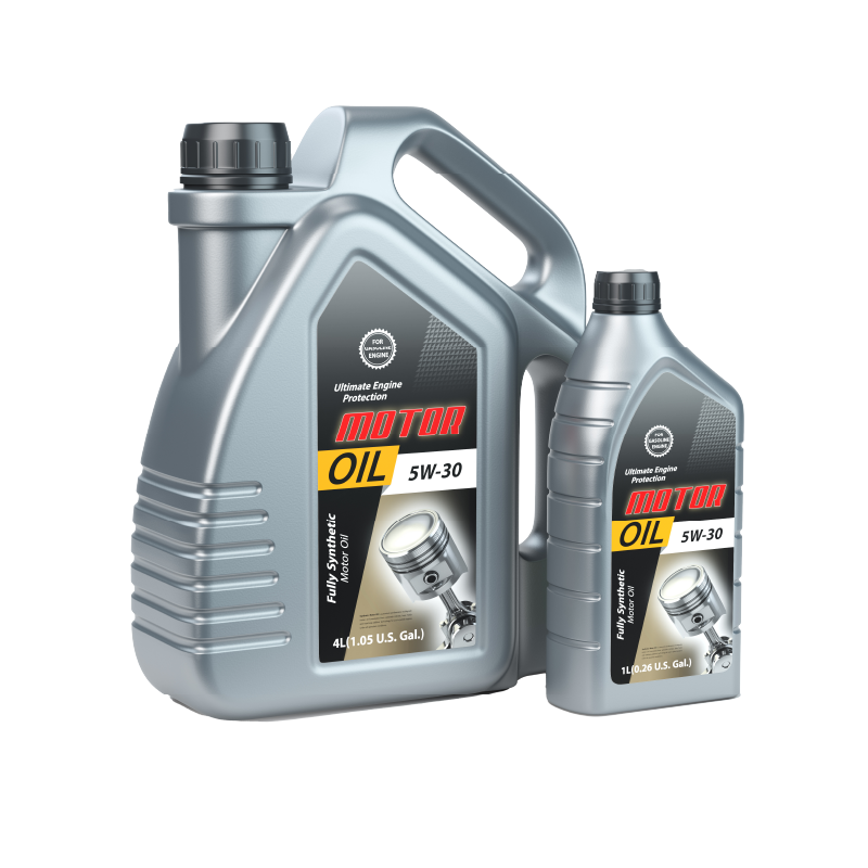 A bottle of motor oil on a white background