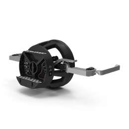 A black object is sitting in a white circle on a white surface.