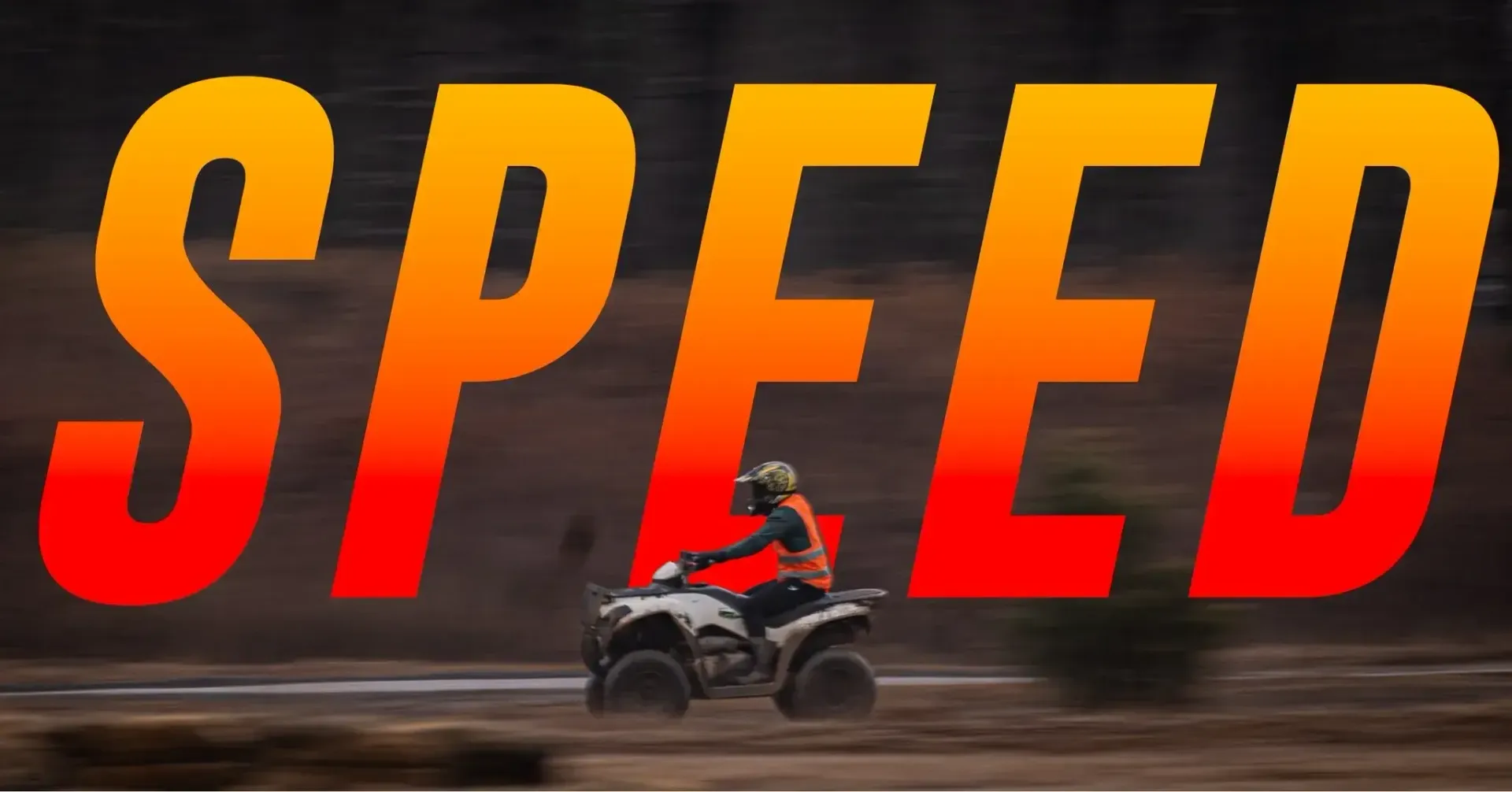A person riding an atv with the word speed behind them