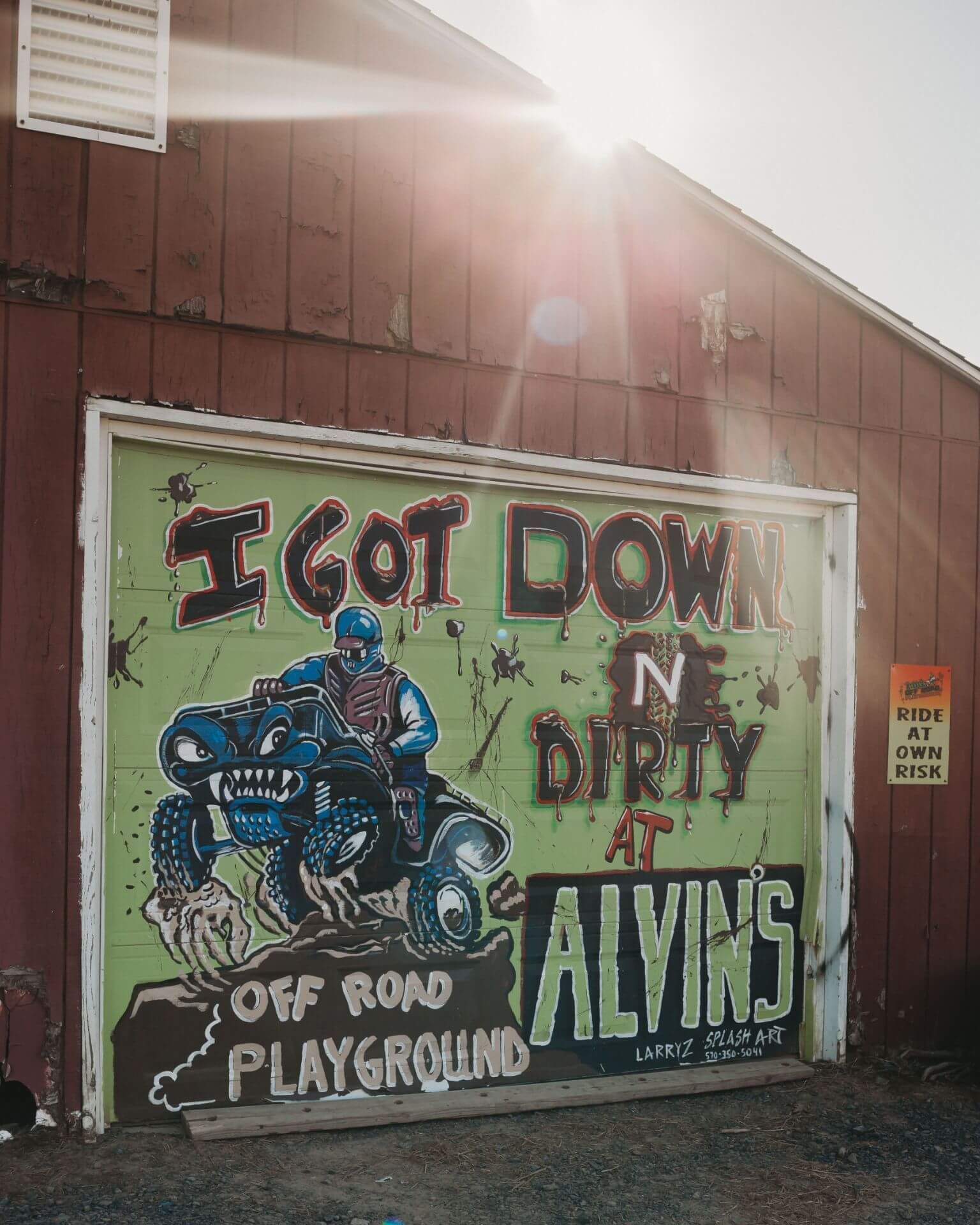 A painting on the side of a building that says `` i got down n dirty ''