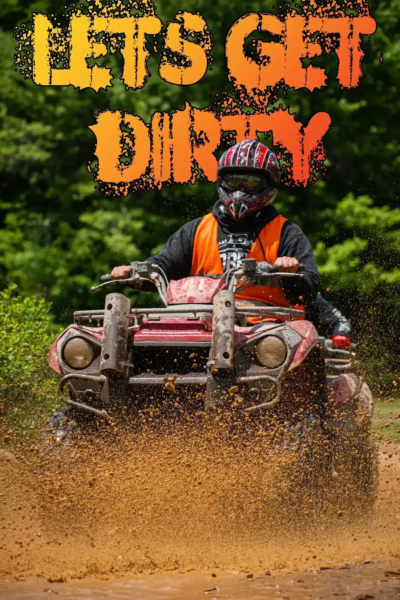 A man is riding a four wheeler through the mud.