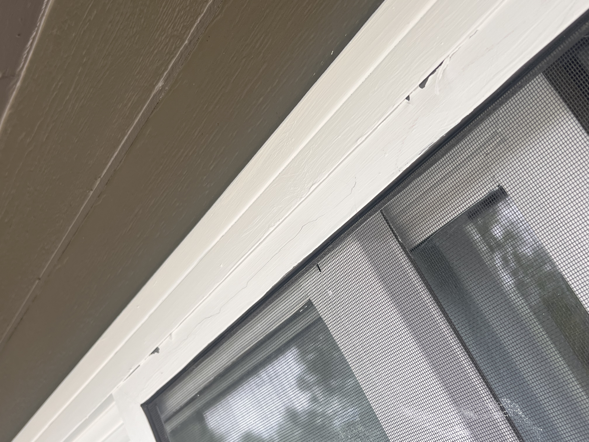 A close up of a screen door on a window.