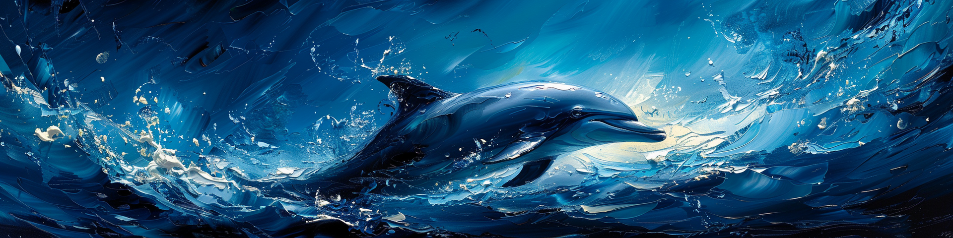 A dolphin is swimming in the ocean at night.