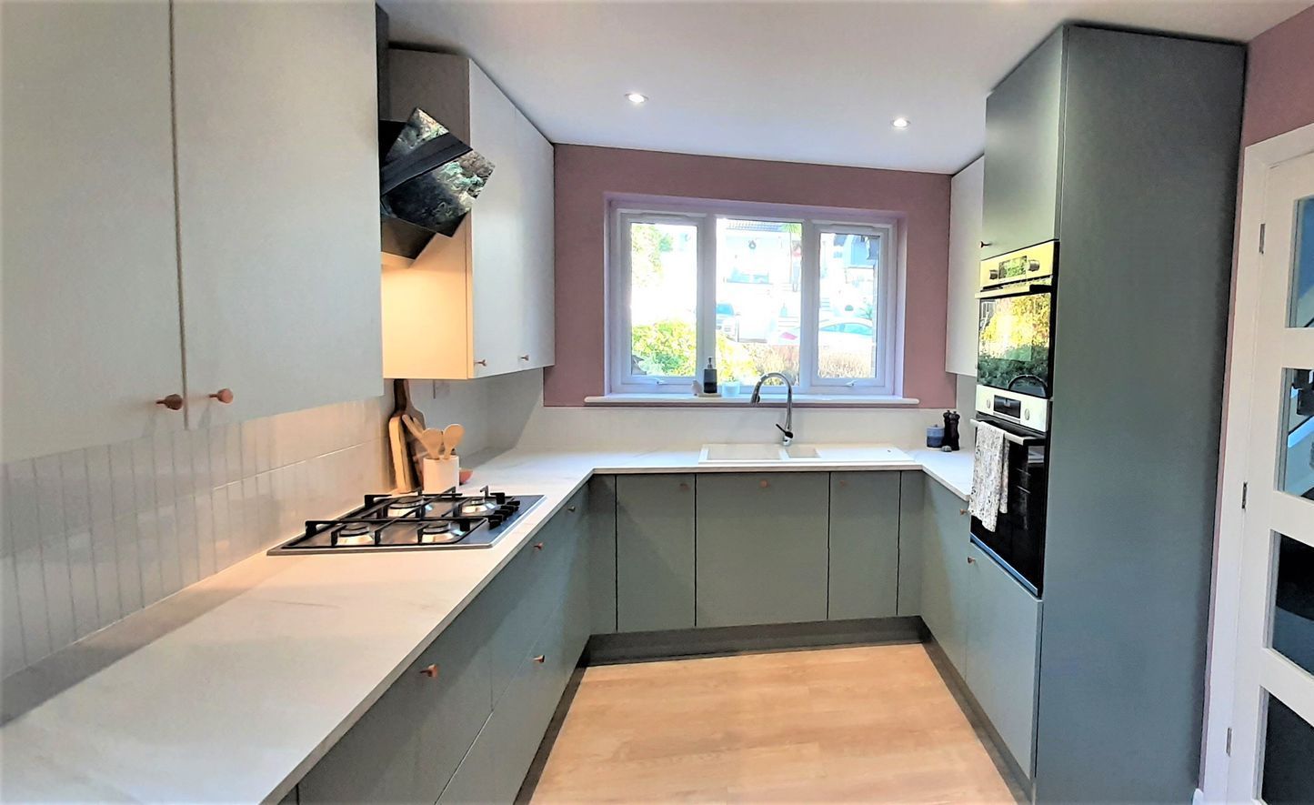 Home design, green kitchen,