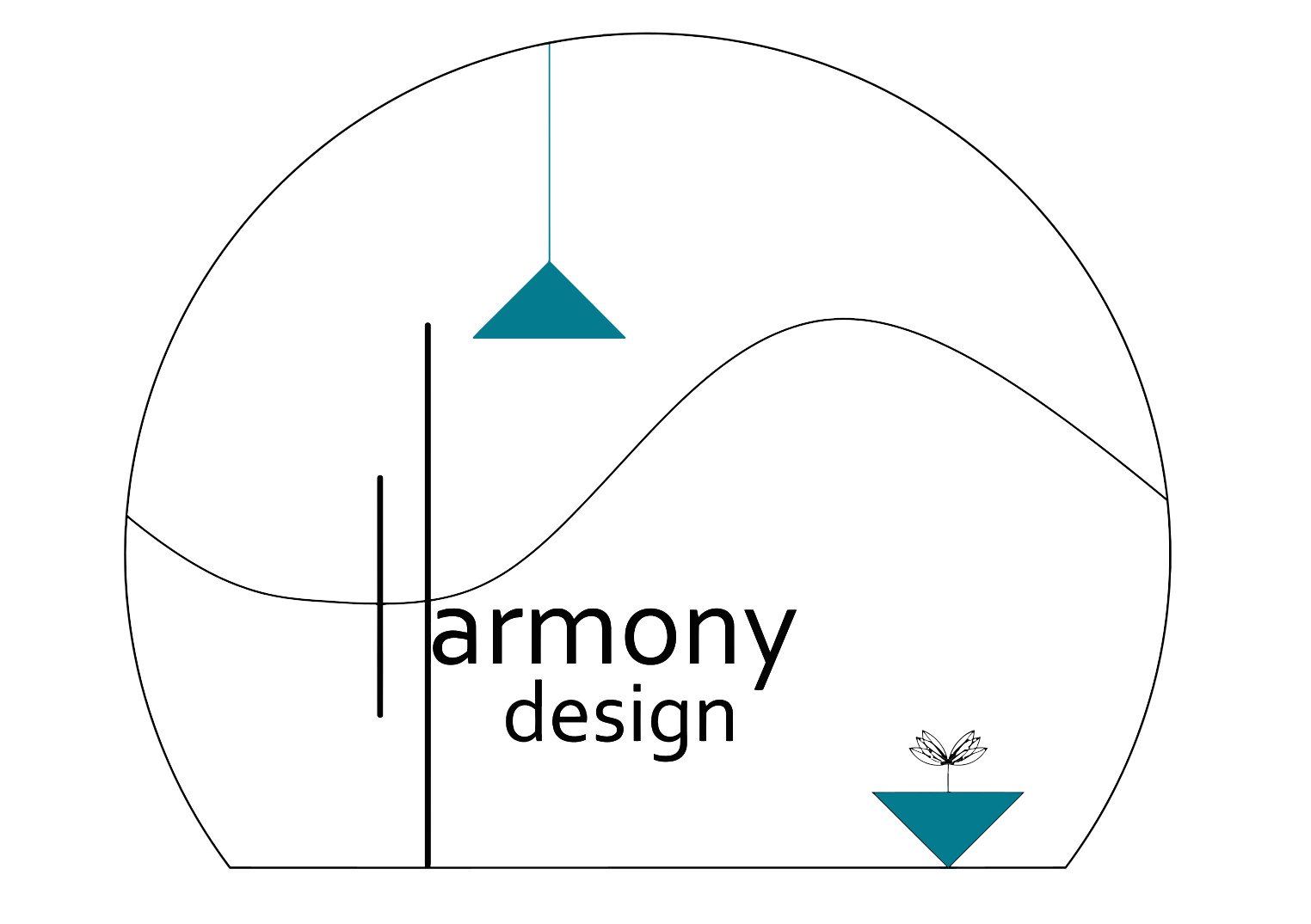Harmony Design ltd logo black lettering with 2 teal triangles
