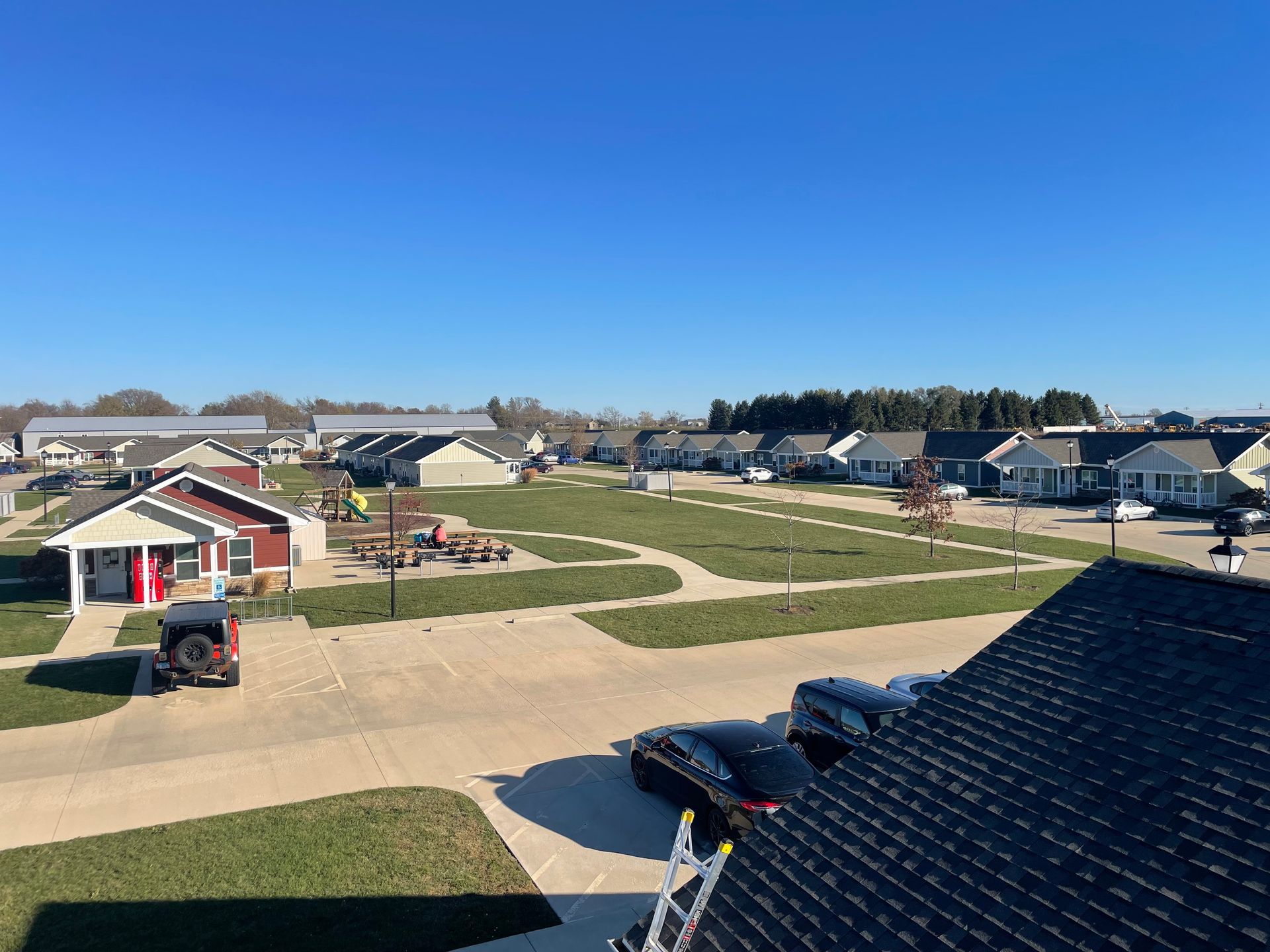 Aerial view of Rider Place Apartments building