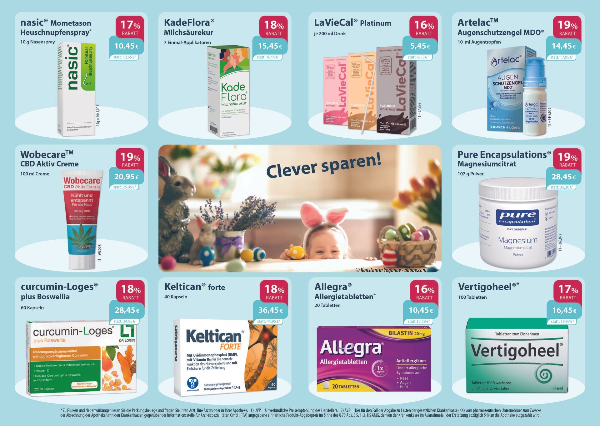 Ein Flyer für eine Apotheke mit dem Bild eines Babys darauf.