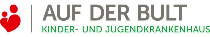 Logo des Kinderkrankenhauses „Auf der Bult“. Rotes Herz mit Personensymbol, grauer Text und darunter grüner Text.