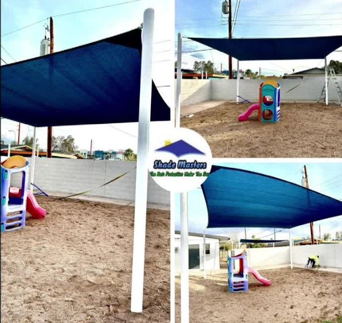Shade masters shades a playground with a slide