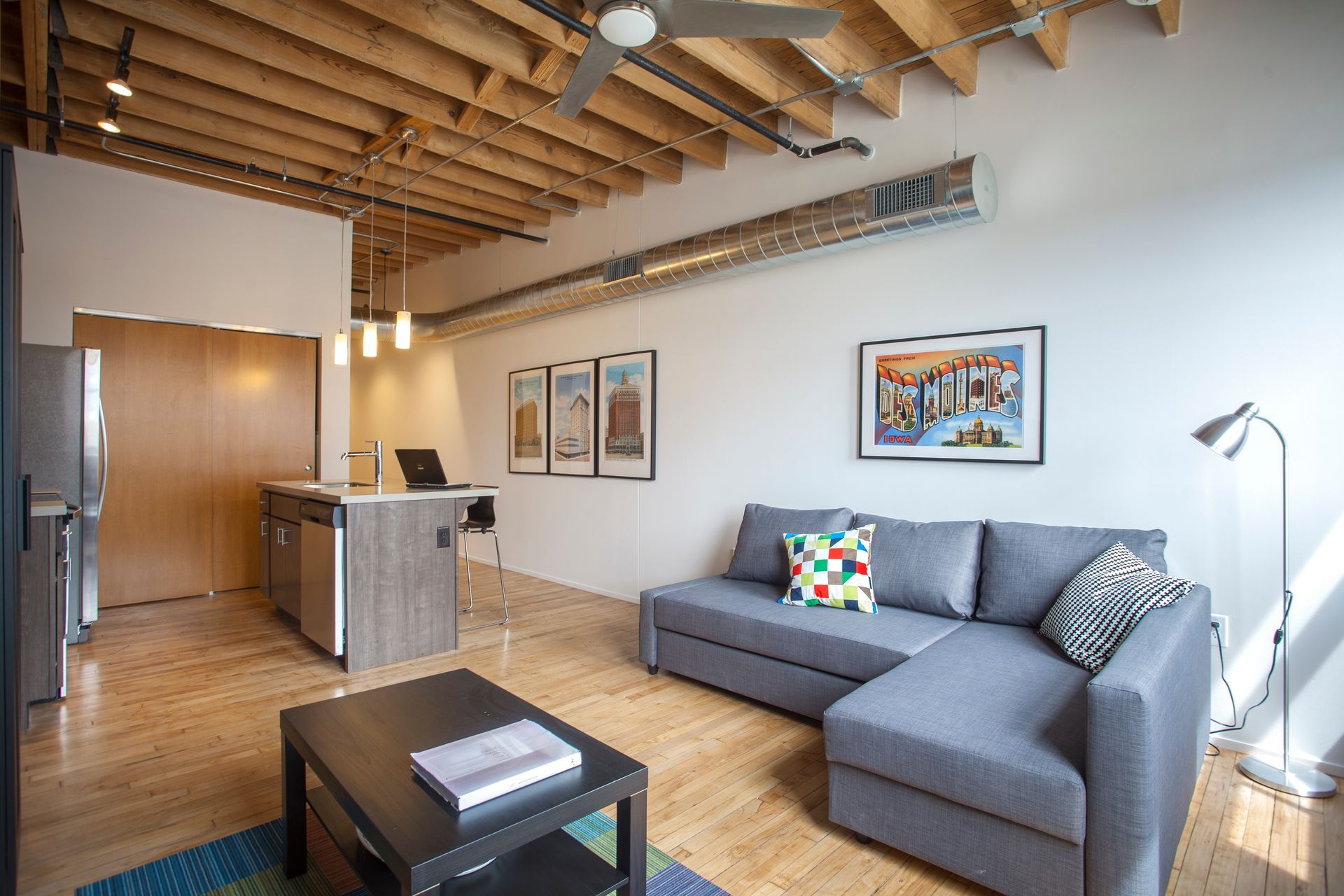 a living room with a couch and a coffee table