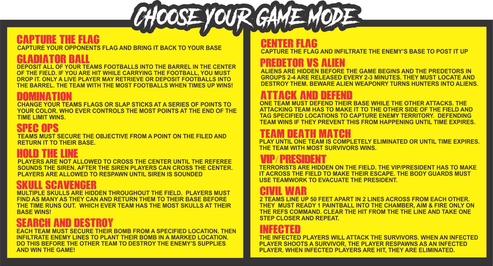 Choose your game mode menu