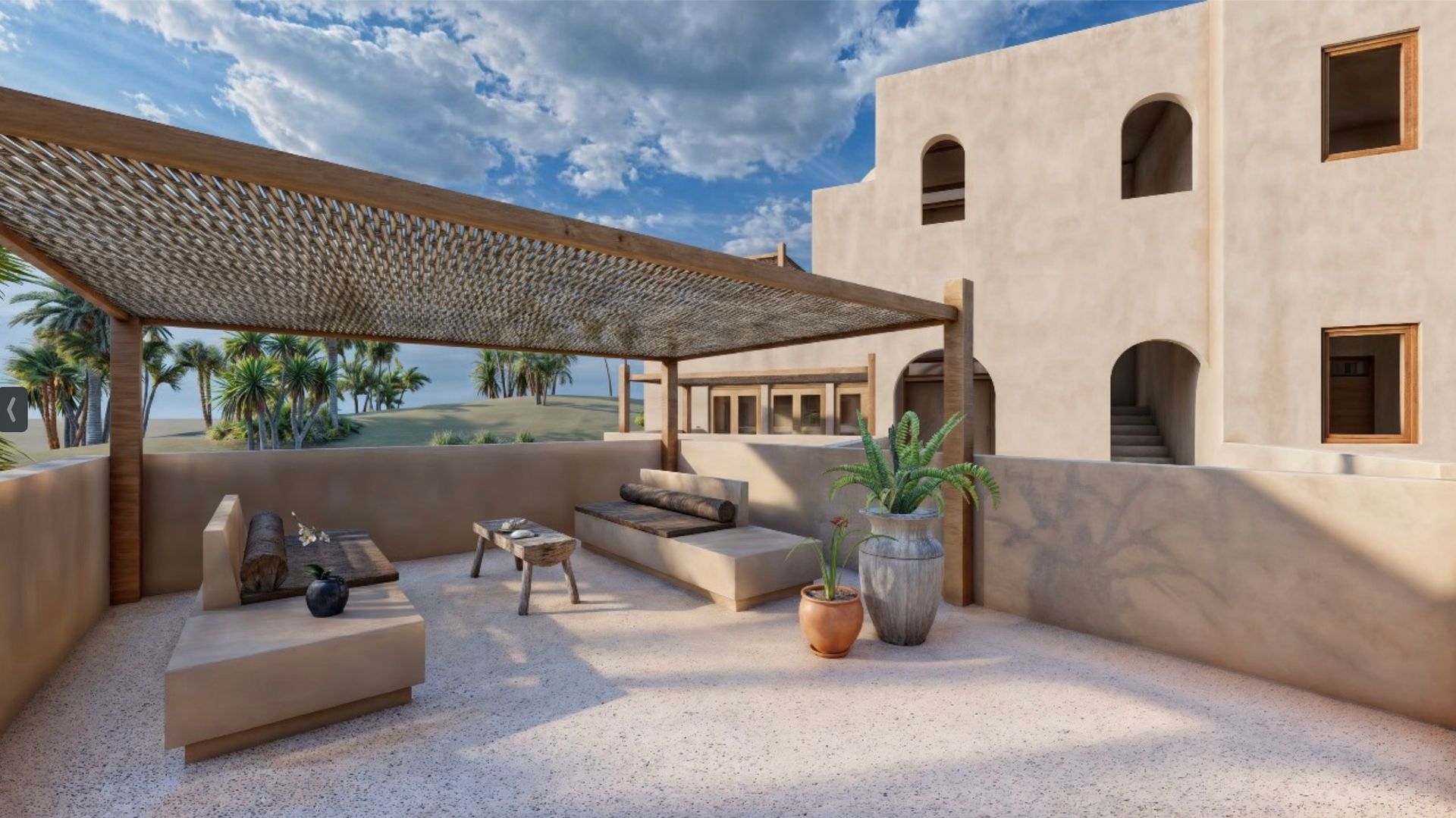 Detail of the building’s exterior under construction, featuring wood and concrete finishes that highlight the contemporary style of the apartments.