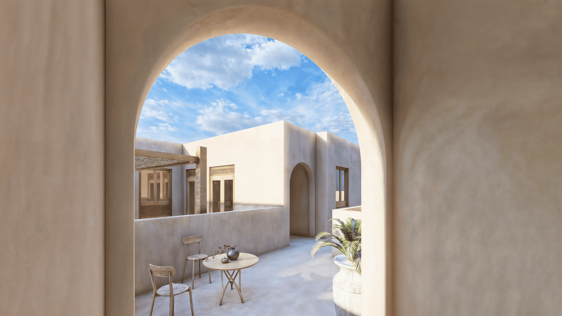 Detail of the building’s exterior under construction, featuring wood and concrete finishes that highlight the contemporary style of the apartments.