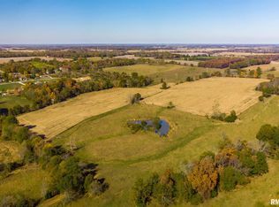 An aerial view of a lush green field with trees and a pond in the middle.