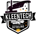 A logo for kleentech professional detailing with a car on it.