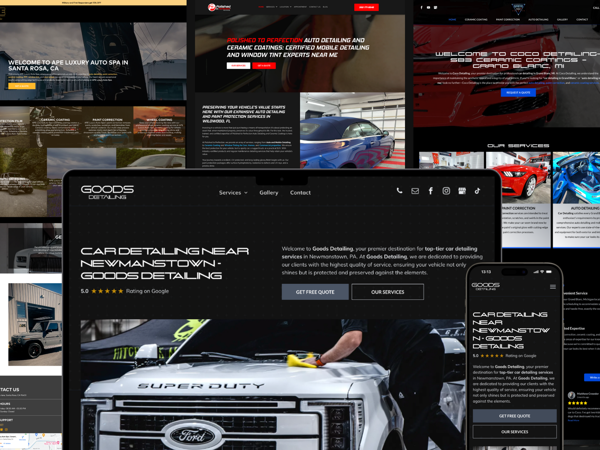 A man is cleaning the hood of a ford truck