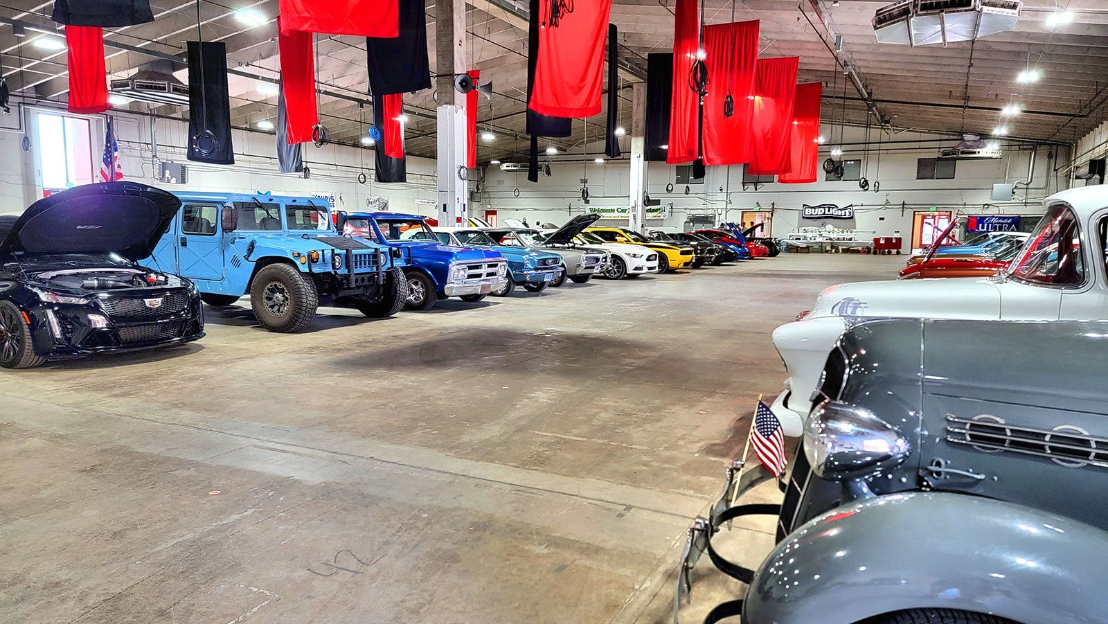 lineup of cars and trucks