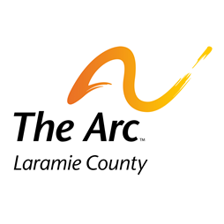 Logo for The Arc of Laramie County with a stylized orange and yellow brushstroke arc above the text.