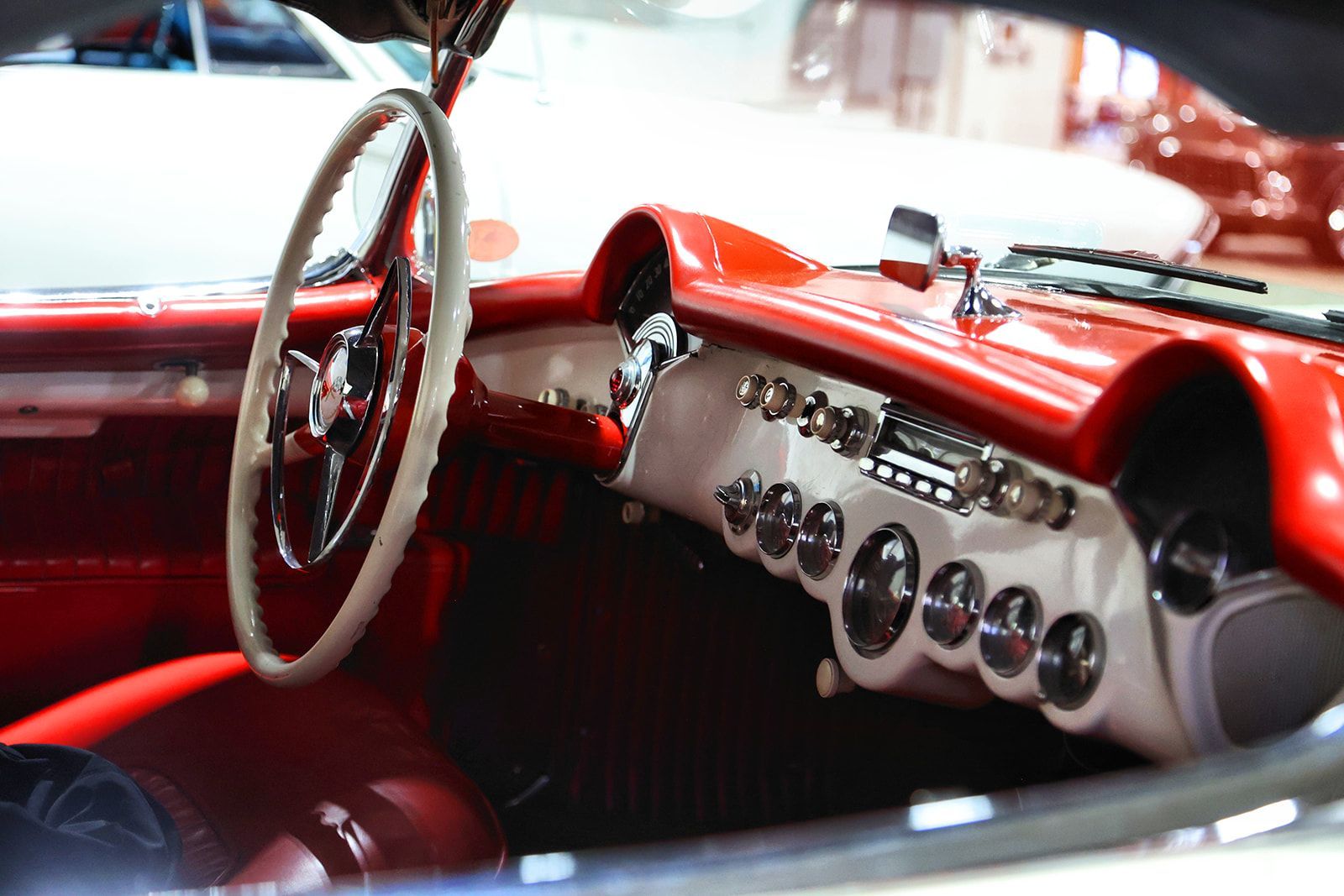 closeup of dashboard and steering wheel of car