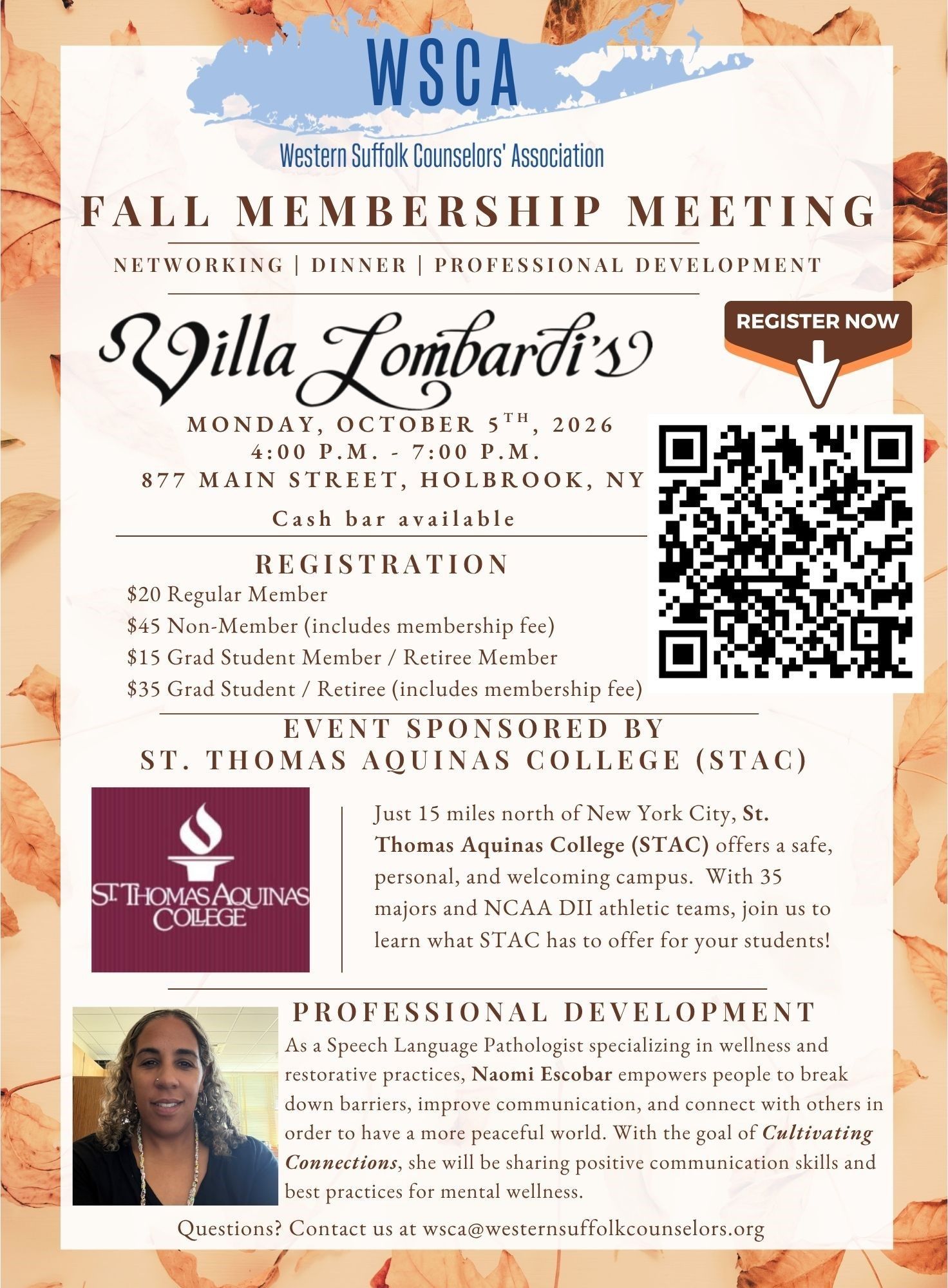 WSCA Fall Membership Meeting
Villa Lombardi's, 10/5/25, 4-7pm