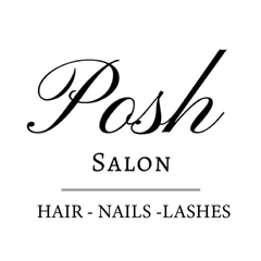 A black and white logo for posh salon hair , nails , lashes.