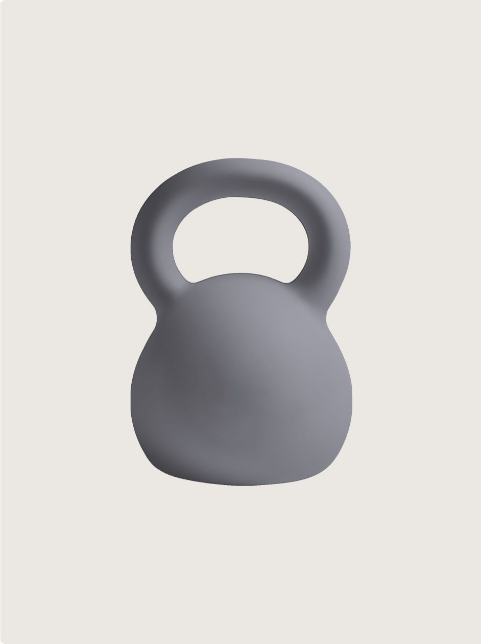 A plain, grey kettlebell centered on a light background.