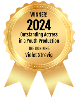 A gold seal that says winner 2024 outstanding actress in a youth production the lion king violet strevig