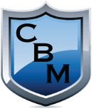 A blue shield with the letters cbm on it.