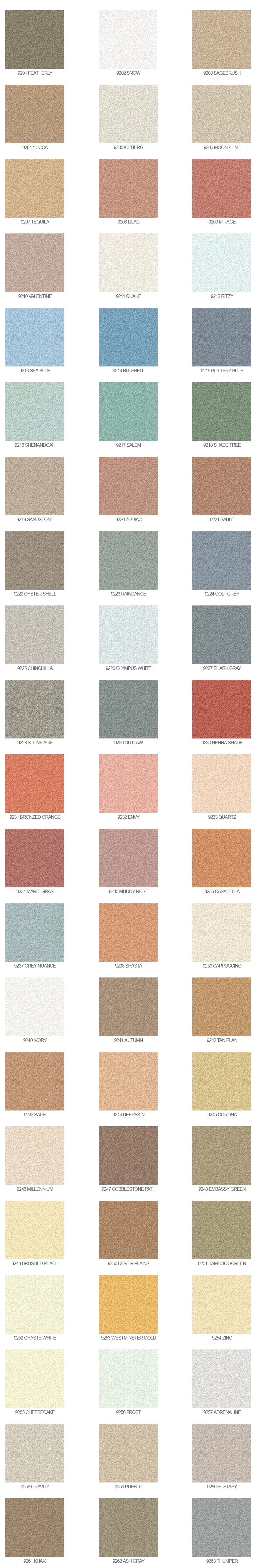Photo with colour swatches of Acrylic Stucco Options