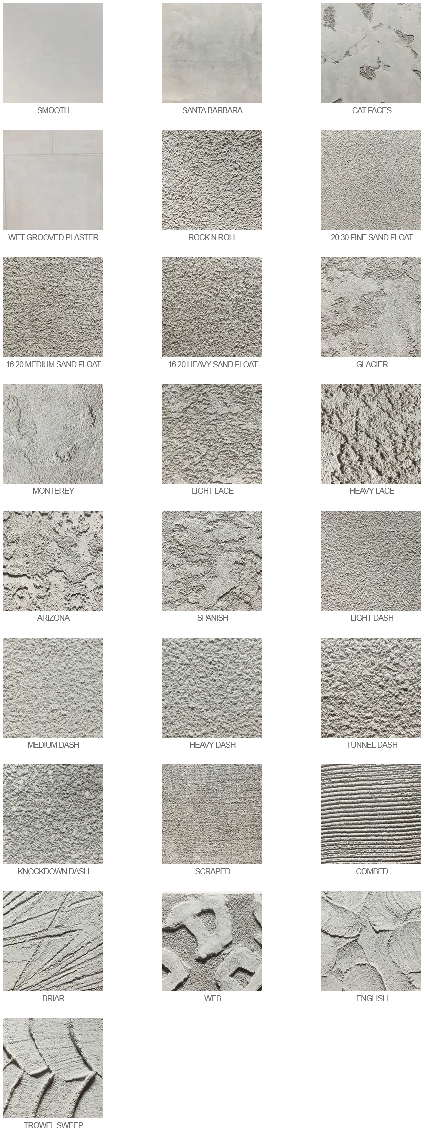 Photo with texture swatches of Hard Coat Stucco Options