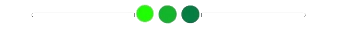 Three green circles of varying shades, from light to dark, on a gray horizontal line.