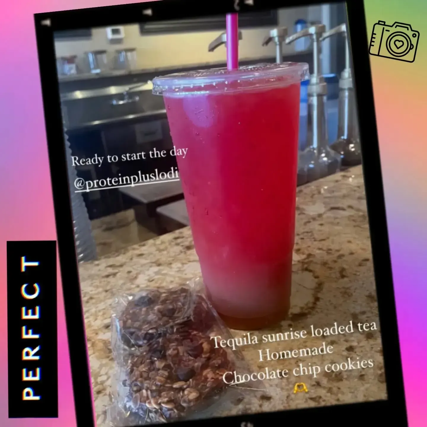 A pink drink, cookies, kitchen, and 