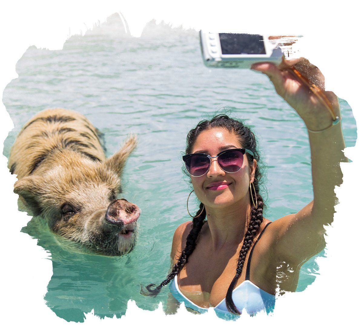woman took a selfie with the pig