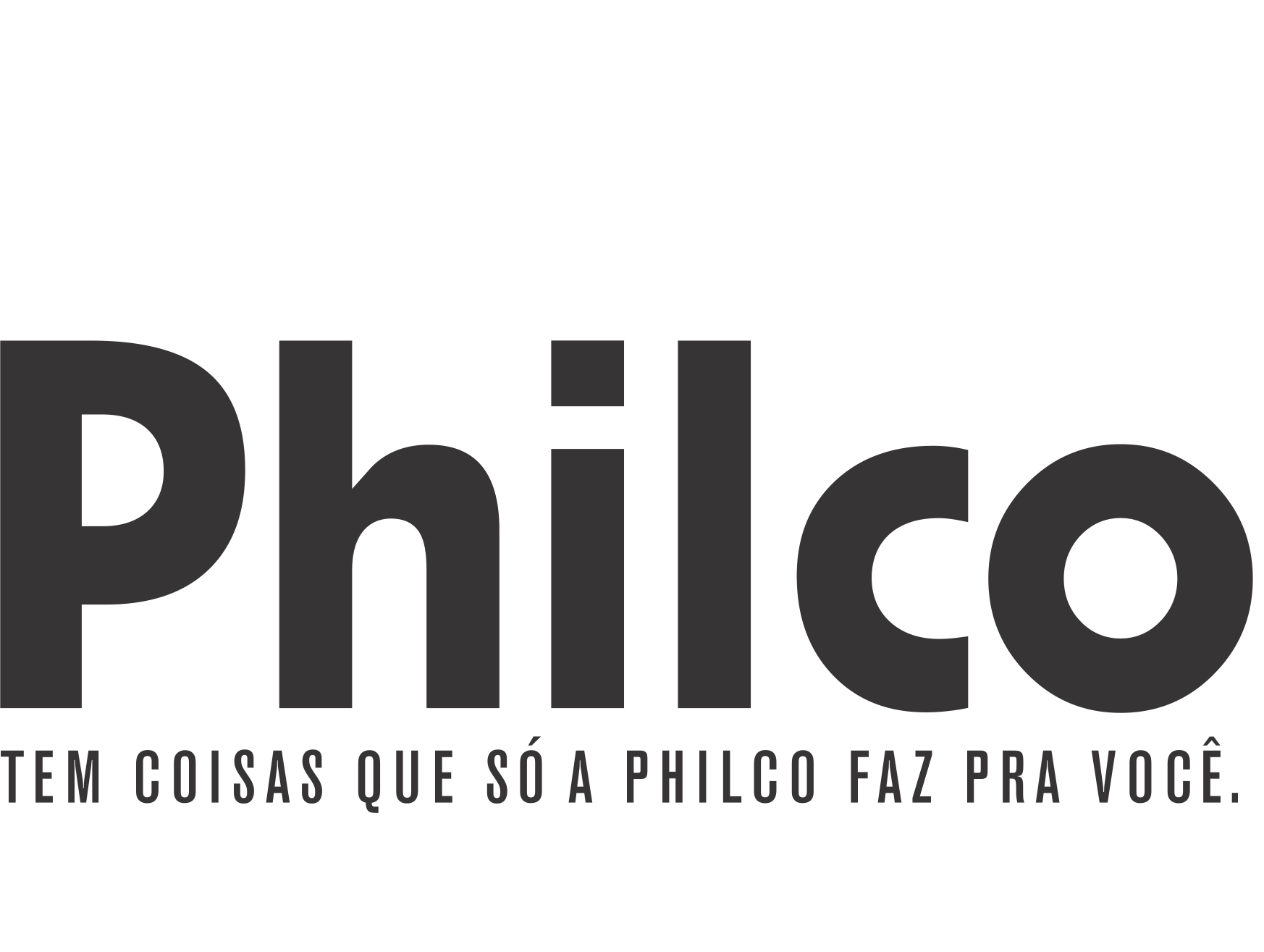 The philco logo is black and white and says philco tem coisas que so a philco faz pra voce.