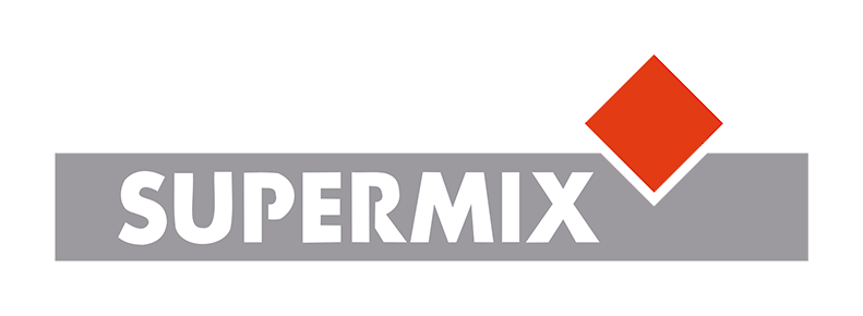 Um logotipo para uma empresa chamada supermix com um diamante vermelho no meio.