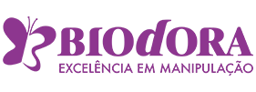 Um logotipo roxo para biodora com uma borboleta nele
