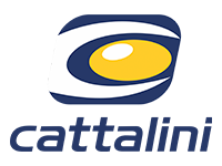 O logotipo da cattalini é um olho azul e amarelo com um círculo amarelo no meio.