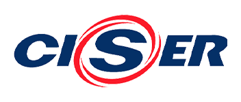 Um logotipo azul e vermelho para cis er em um fundo branco.