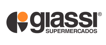 O logotipo dos supermercados glassi é preto e laranja em um fundo branco.