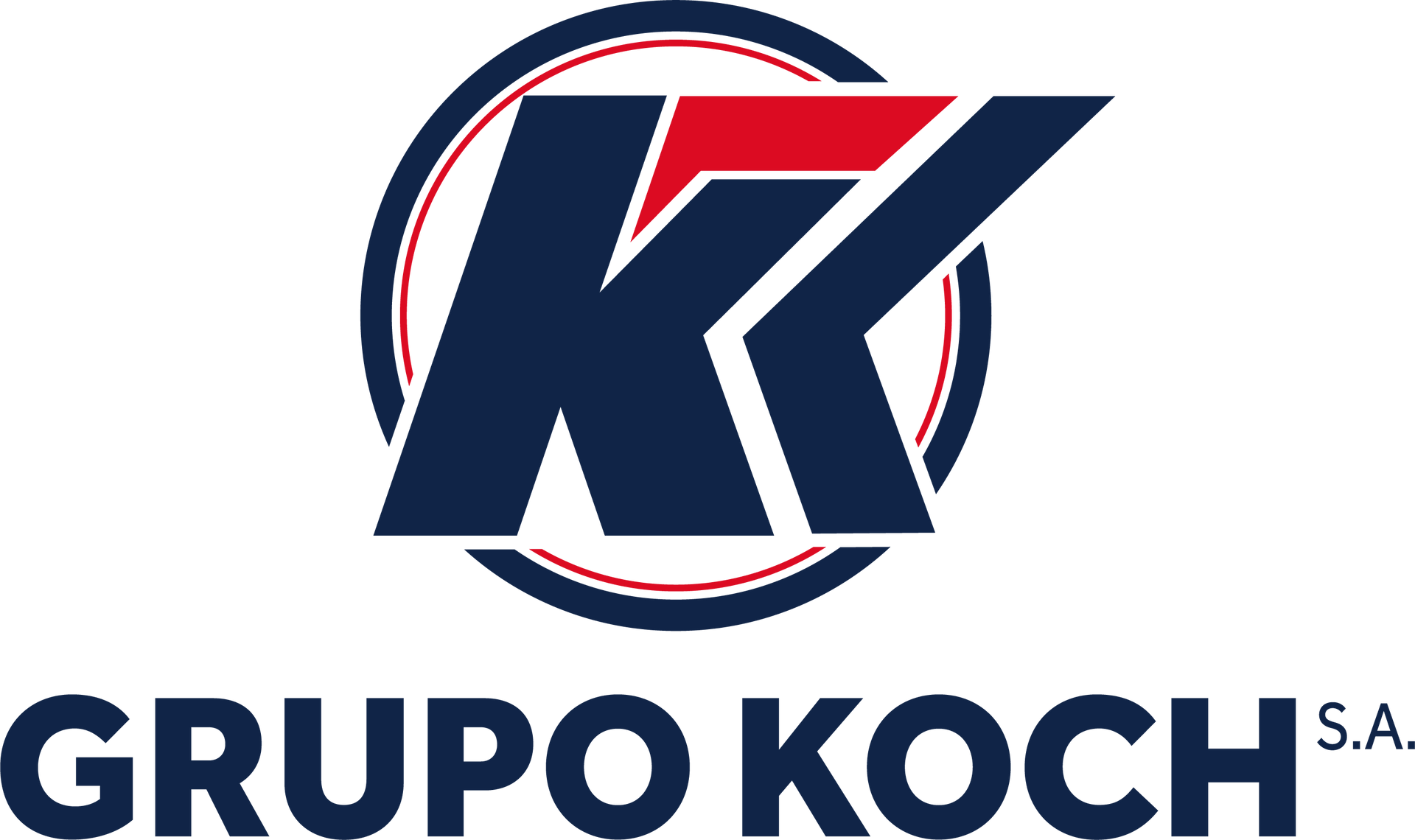 Um logotipo vermelho e azul para komprao koch atacadista