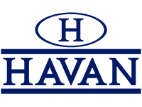 Um logotipo azul e branco para havan com ah no meio