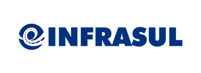 O logotipo da infrasul é azul e branco em um fundo branco.