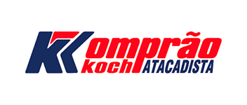 Um logotipo vermelho e azul para komprao koch atacadista